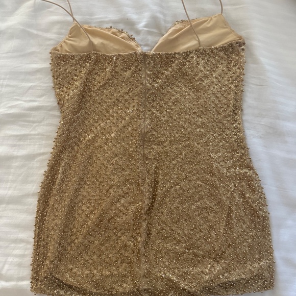 Mischa Embellished Sweetheart-Neck Mini Dress in Gold - Picture 3 of 5